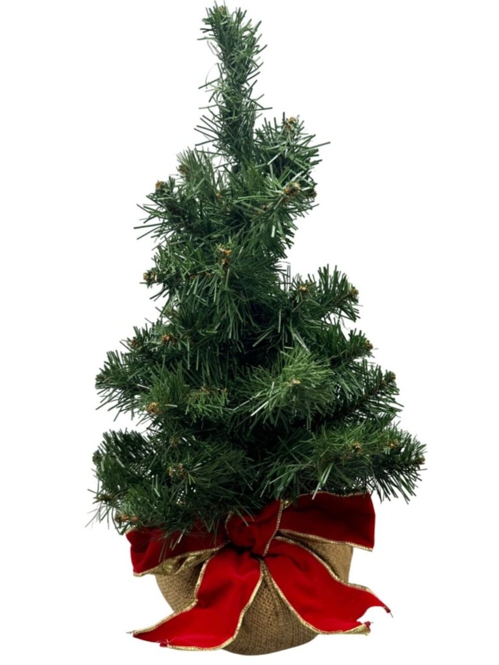 Artificial Christmas Tree mini With Red Bow & Burlap Base 18" green brown READ